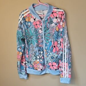 Adidas Kids Floral Bomber Jacket - Blue and Pink